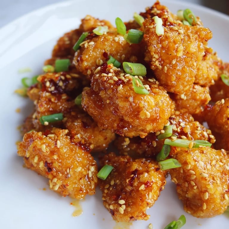 Crispy fried Honey-Sriracha Chicken Bites in a vibrant, glossy sauce, perfect for sharing as an appetizer.
