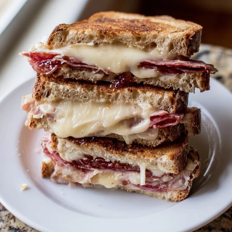 Delicious Charcuterie Grilled Cheese, oozing with melted Gruyère, perfect for a cozy, satisfying meal.