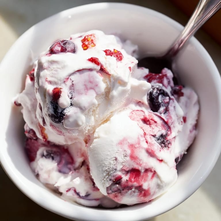 Scoops of homemade cottage cheese ice cream, a delicious, healthy, frozen dessert option for everyone.