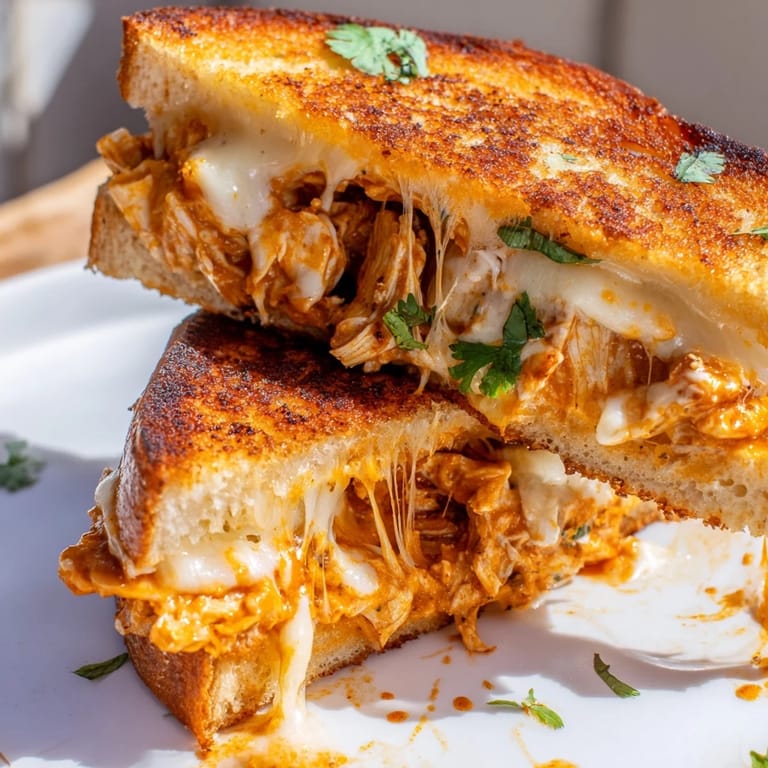 Melting cheese blankets spiced butter chicken inside this warm and comforting Savory Butter Chicken Grilled Cheese.