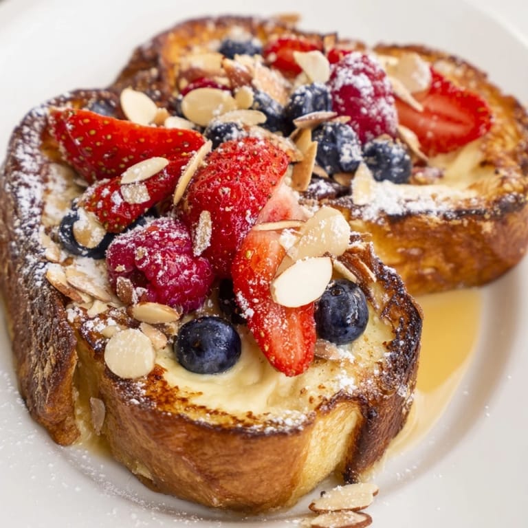 Crispy-edged, golden custard toast, served warm, perfect with a drizzle of honey, ideal for brunch.