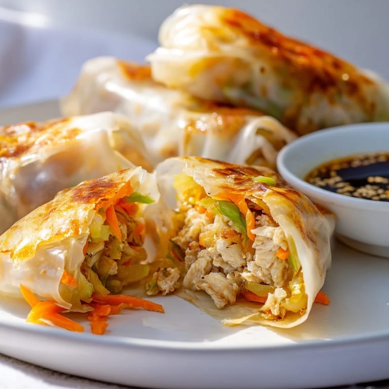 Golden Crispy Rice Paper Dumplings stacked on a platter, garnished with fresh herbs, perfect for sharing as an appetizer.