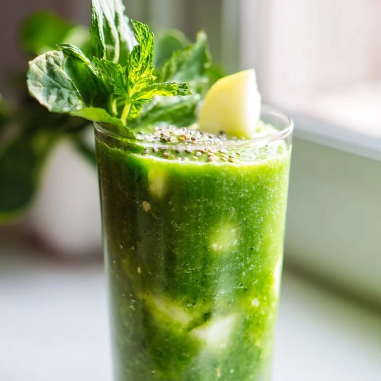 Sip this refreshing Green Detox Smoothie, brimming with leafy greens and sweet fruit goodness.