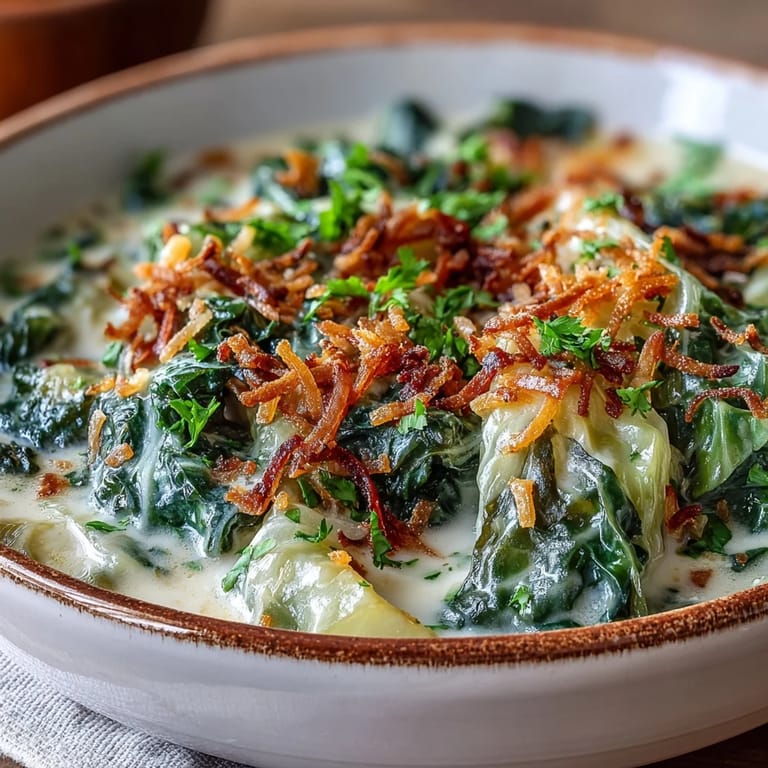A serving bowl of coconut braised cabbage, a fragrant vegan side dish perfect alongside steamed rice or grilled meats.