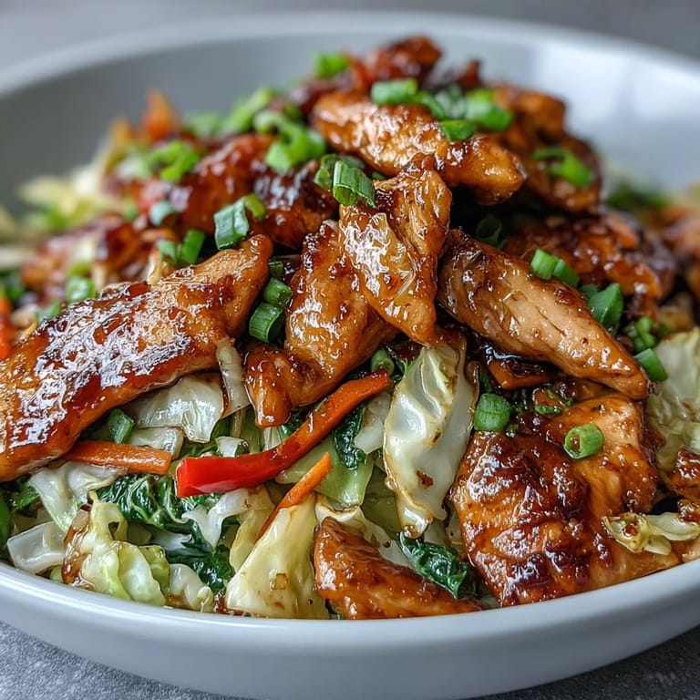 Freshly sliced veggies sizzle in a hot wok before the savory Chicken Cabbage Stir-Fry sauce coats everything.