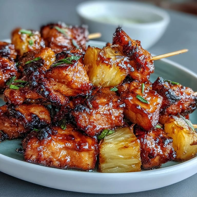 Golden air-fried chicken and pineapple skewers, a tropical-inspired recipe that's simple, healthy, and bursting with flavor.