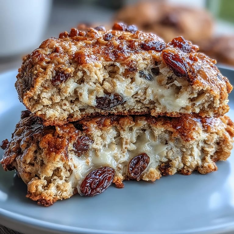 Soft and chewy cottage cheese oatmeal raisin cookies with warm cinnamon spice, offering a nutritious and satisfying breakfast option.