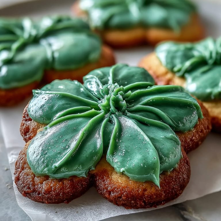 Delicious St. Patricks Day cookies featuring buttery dough shaped into shamrocks and finished with detailed royal icing designs.