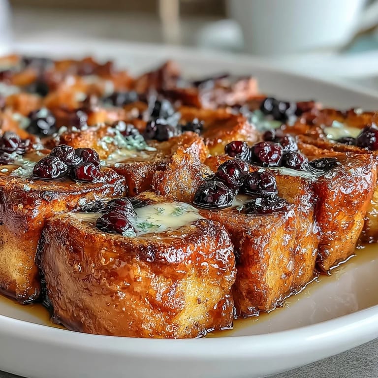 Buttery sourdough cubes soak up a creamy lemon custard, baked with fresh blueberries for a sweet-tart, comforting breakfast casserole.