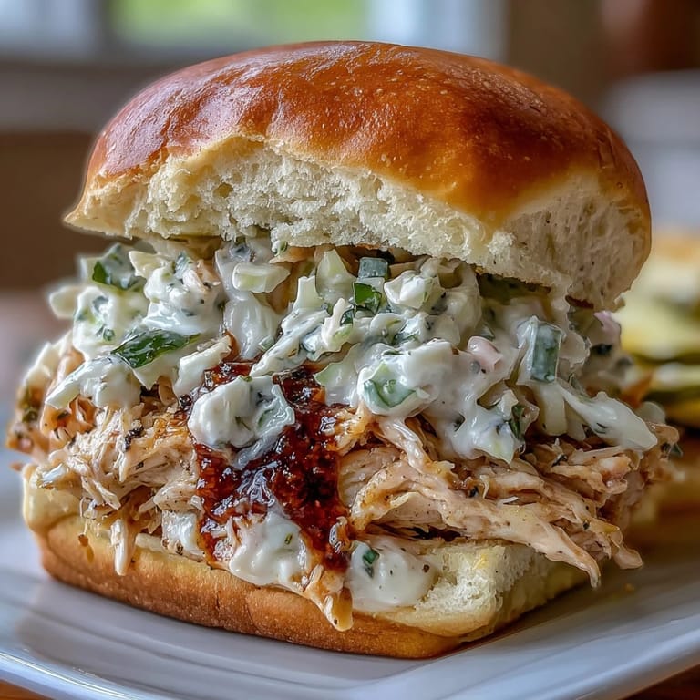 Flavor-packed Mississippi chicken sliders with tangy coleslaw, served warm and ready for your next gathering.