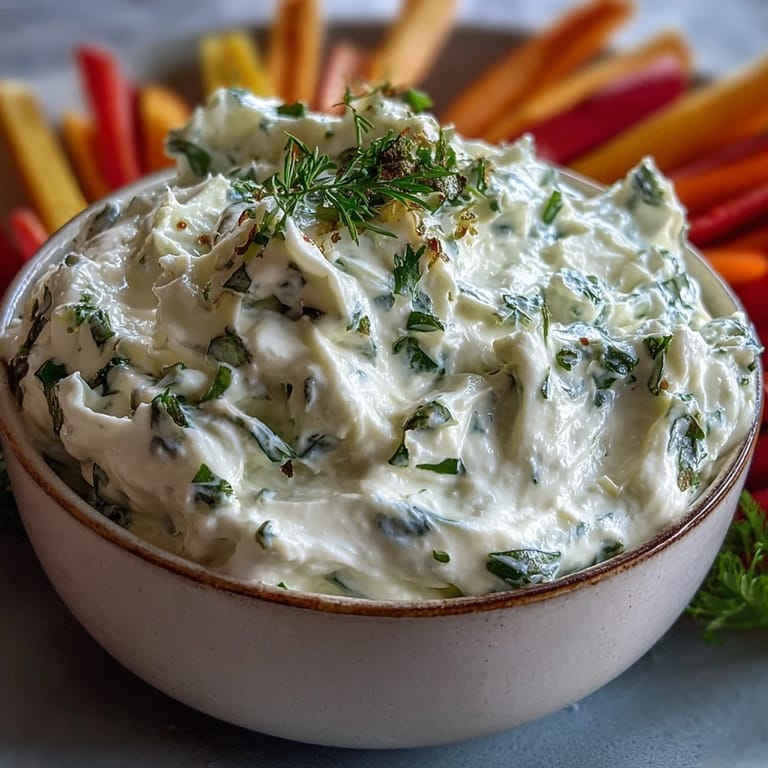 Easy whipped cottage cheese ranch dip recipe with crunchy vegetable sticks for dipping.