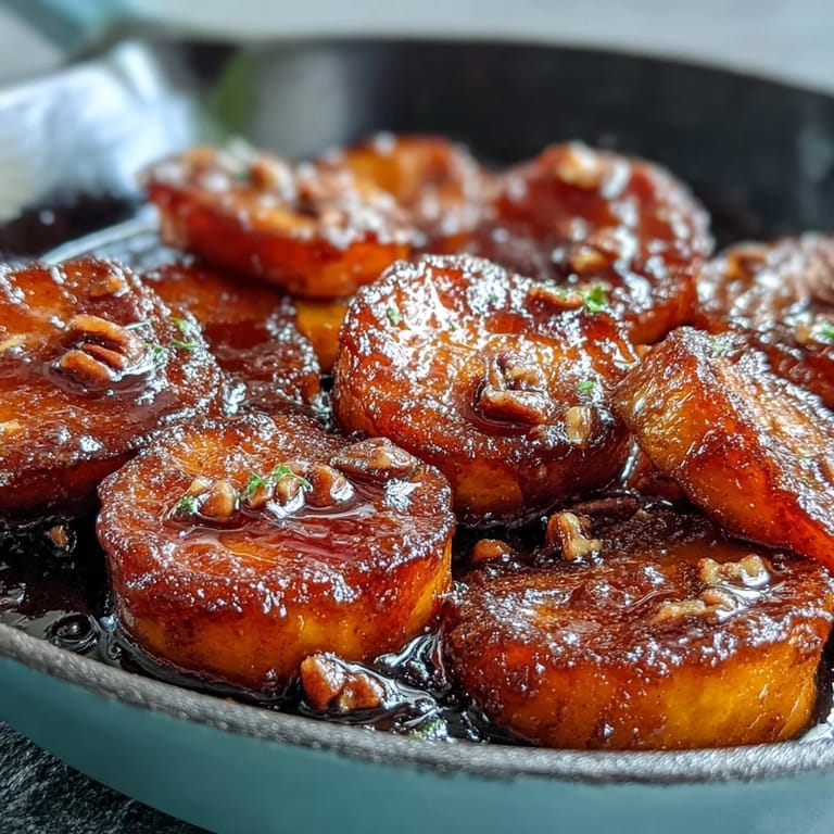 Soul Food Candied Yams Skillet with Brown Sugar: A classic Southern skillet dish with golden yams simmering in a buttery cinnamon syrup, served in a cast iron pan.