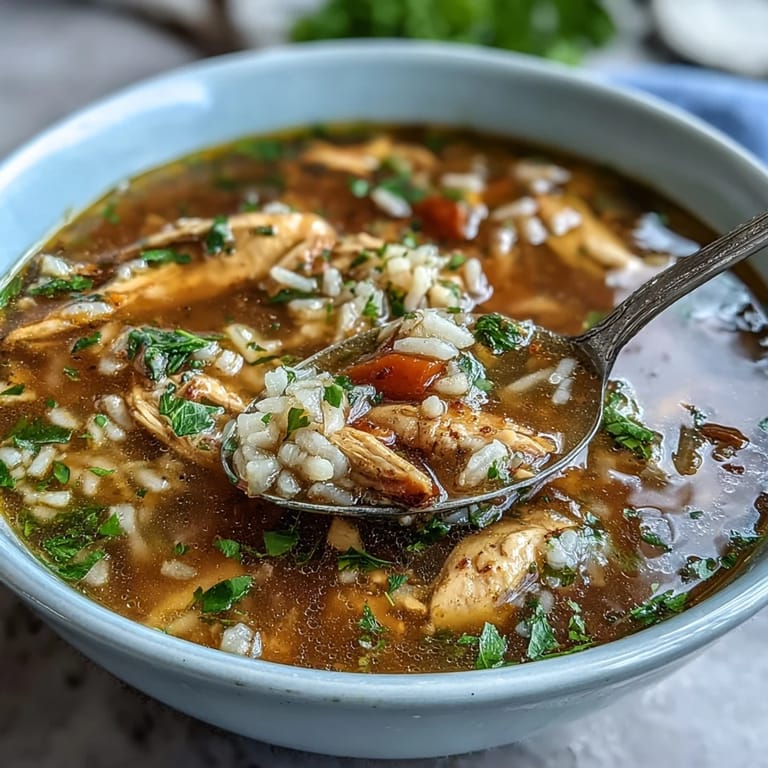 Wholesome Easy Chicken and Rice Soup featuring fluffy rice, juicy chicken, and fresh vegetables for a comforting one-pot meal.