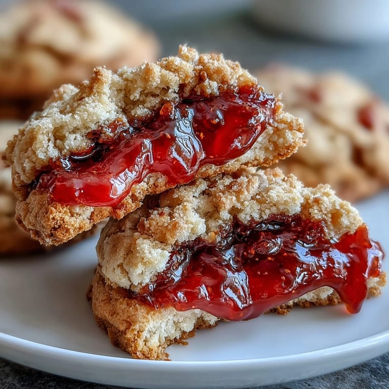 Buttery thumbprint cookies filled with homemade strawberry jam, perfect for sharing at gatherings or tea parties.