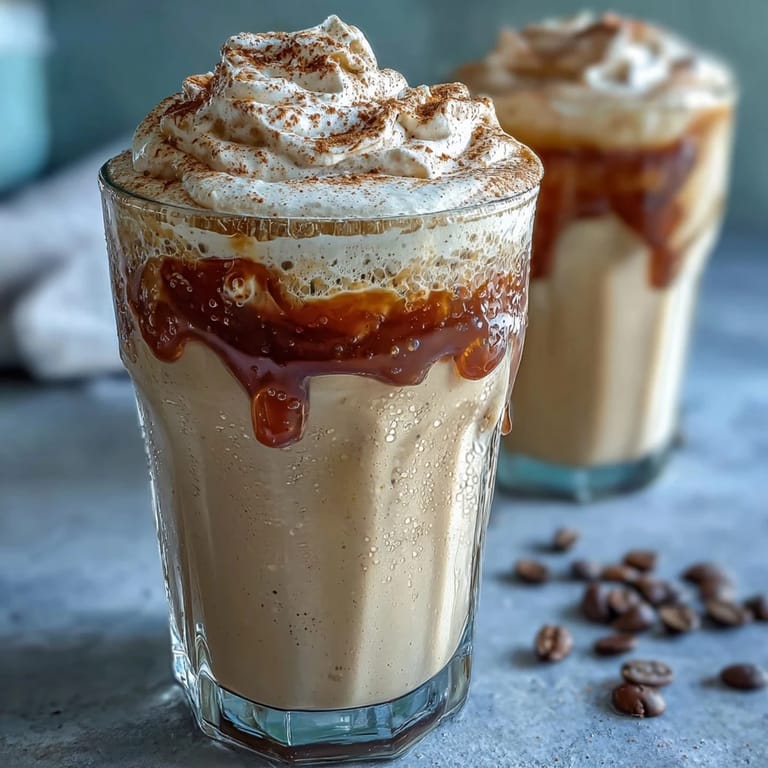 A frosty vanilla bean frappuccino protein shake blended with vanilla bean paste and protein powder.