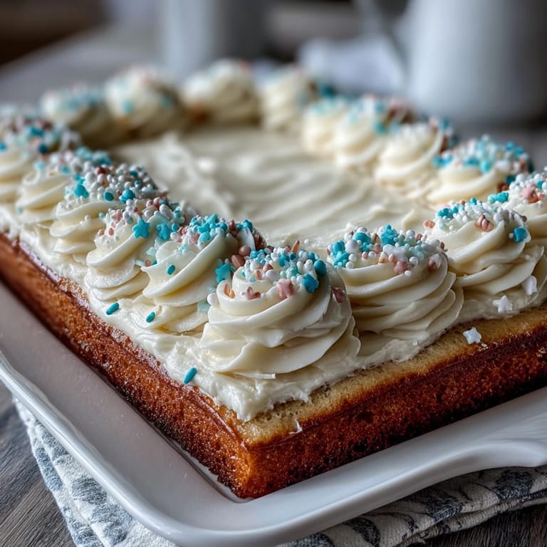 A light and airy vanilla cake topped with smooth buttercream, perfect for graduation parties and special gatherings.