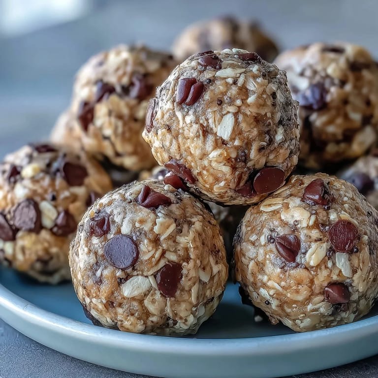 No-bake energy balls with oats, peanut butter, and chocolate chips, ideal for soccer game snacks.