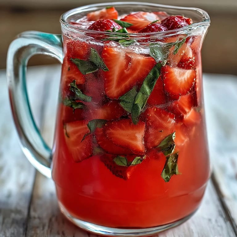 Refreshing summer mocktail with juicy strawberries, fragrant basil, and sparkling lemon water, perfect for outdoor gatherings.  