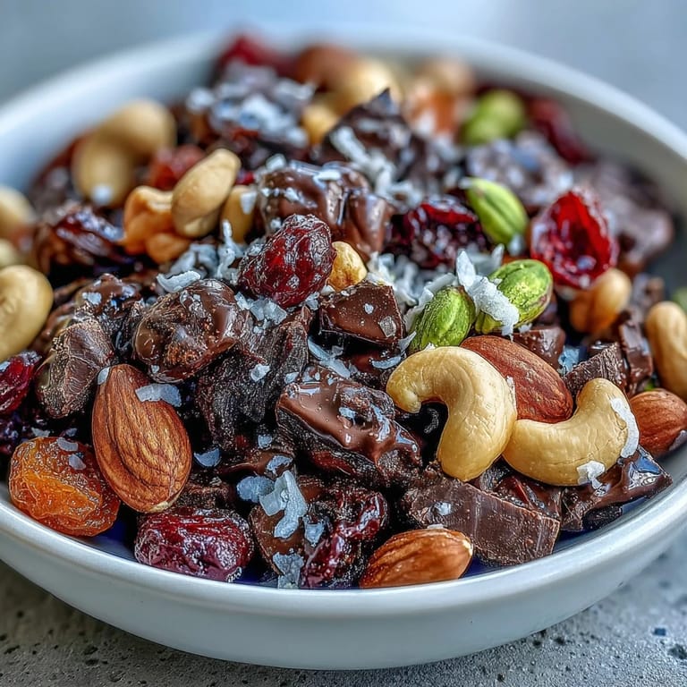Energy-packed homemade trail mix with dark chocolate, dried apricots, and pumpkin seeds perfect for on-the-go snacking.