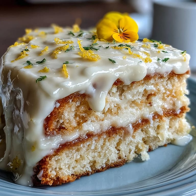 Light and zesty lemon cake topped with silky cream cheese frosting and delicate floral decorations, perfect for baby showers.