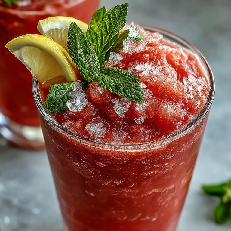 Enjoy this naturally sweet Frozen Watermelon Lemonade Slushie, perfect for a hot summer day.