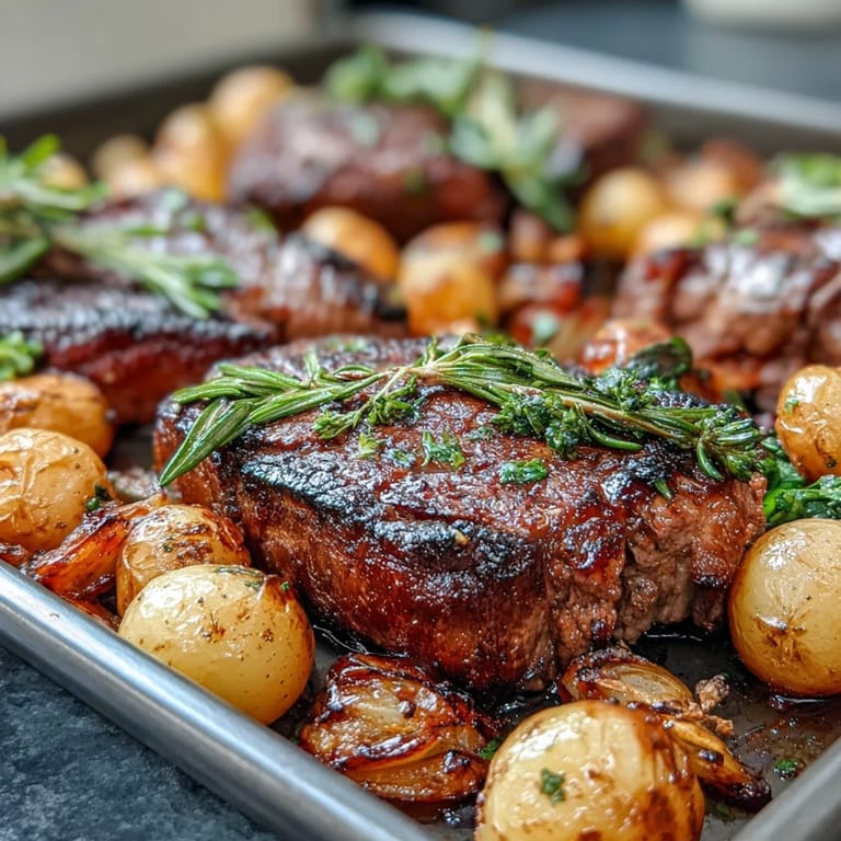 Enjoy a simple, delicious Father's Day Steak and Potato Sheet Pan Dinner, oven-roasted and savory.