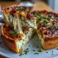 Savory Spring Brunch Quiche with leeks and Gruyere, golden and creamy, served warm for a perfect light meal.
