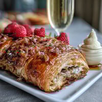 A colorful Mothers Day brunch board with flaky croissants, fresh berries, and bubbly mimosas for a festive morning.  