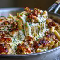 Hearty one-pot French onion chicken pasta with caramelized onions, tender chicken, and melty Gruyère cheese in a savory broth.