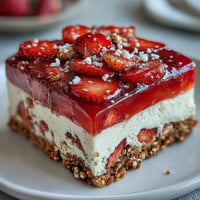 Memorial Day Strawberry Pretzel Salad Dessert with creamy cheesecake and fresh strawberries on a salty pretzel crust.