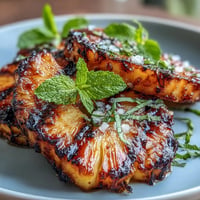 Caramelized grilled pineapple with vibrant yuzu kosho butter, drizzled with honey.